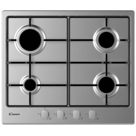 CANDY CHW6BRX - Piano da 60 cm inox,  Griglie in piattina, 4 fuochi con Rapid, manopola inox