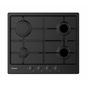CANDY CHW6BRBB - Piano da 60 cm nero,  Griglie in piattina, 4 fuochi con Rapid, manopola nera