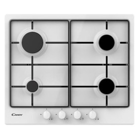 CANDY CHW6BRWW - Piano da 60 cm bianco,  Griglie in piattina, 4 fuochi con Rapid, manopola bianca