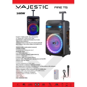 MAJESTIC FIRET5BK | ELETTRONICA | DIFF.PARTY SPEAKER TROLLEY 160W TWS BT USB MSD