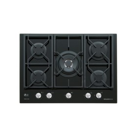GLEM GAS GV755XBK | PIANI COTTURA A GAS | 70 Cm - 5 fuochi gas - tripla corona CENTRALE da 4 KW - GRIGLIE IN GHISA SQUADRATE E S