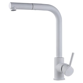 IMEX GCE006/BL | Miscelatore lavello estraibile mod. Malta, corpo in ottone bianco opaco, cartuccia monocomando da 35 mm, flessi