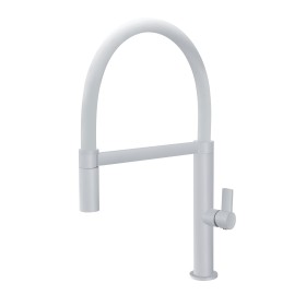 IMEX GCE014 | Miscelatore lavello monocomando mod. Laos bianco opaco, corpo in ottone bianco opaco con canna flessibile, cartucc