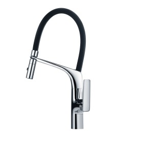 IMEX GCE015 | Miscelatore lavello monocomando mod. Lanzarote, corpo in ottone cromato con canna flessibile nera opaca, cartuccia