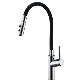 IMEX GCE016 | Miscelatore lavello flessibile mod. Tokyo, corpo in ottone cromato, tubo flessibile nero opaco, cartuccia monocoma