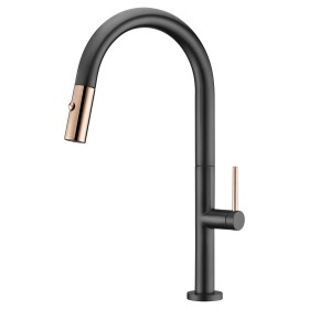 IMEX GCE017/NOR | Miscelatore lavello estraibile mod. Samoa nero combinato oro rosa, corpo in ottone nero e oro rosa, cartuccia