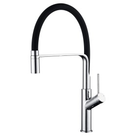 IMEX GCE022 | Miscelatore lavello monocomando mod. Sena, corpo in ottone cromato con bocca flessibile nera opaca, cartuccia mono