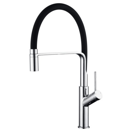 IMEX GCE022 | Miscelatore lavello monocomando mod. Sena, corpo in ottone cromato con bocca flessibile nera opaca, cartuccia mono