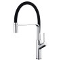 IMEX GCE022 | Miscelatore lavello monocomando mod. Sena, corpo in ottone cromato con bocca flessibile nera opaca, cartuccia mono