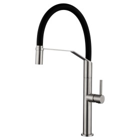 IMEX GCE023/AC | Miscelatore lavello flessibile mod. Deva, corpo in acciaio inox S316, tubo flessibile nero opaco, cartuccia mon