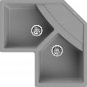 Elleci LGUCOR48 | Lavello angolare 2 vasche con gocciolatoio | Unico Corner | 830 x 830 | Granitek G48 | Base Corner | Sopratop