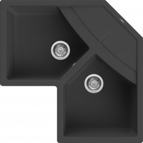 Elleci LGUCOR40 | Lavello angolare 2 vasche con gocciolatoio | Unico Corner | 830 x 830 | Granitek G40 | Base Corner | Sopratop