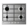 CANDY CHW6BRX - Piano da 60 cm inox,  Griglie in piattina, 4 fuochi con Rapid, manopola inox