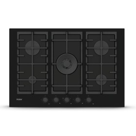 Haier BI HAVG75S2BPB | PIANO COTTURA A GAS 75 CM | Vetro temperato nero | Tecnologia Preci Flame | Griglie in ghisa